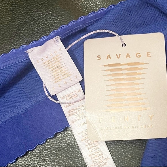 SAVAGE x Fenty NWT Jersey Knit Pointelle Long Sleeve Crop Top Blue Size XS - Picture 11 of 12